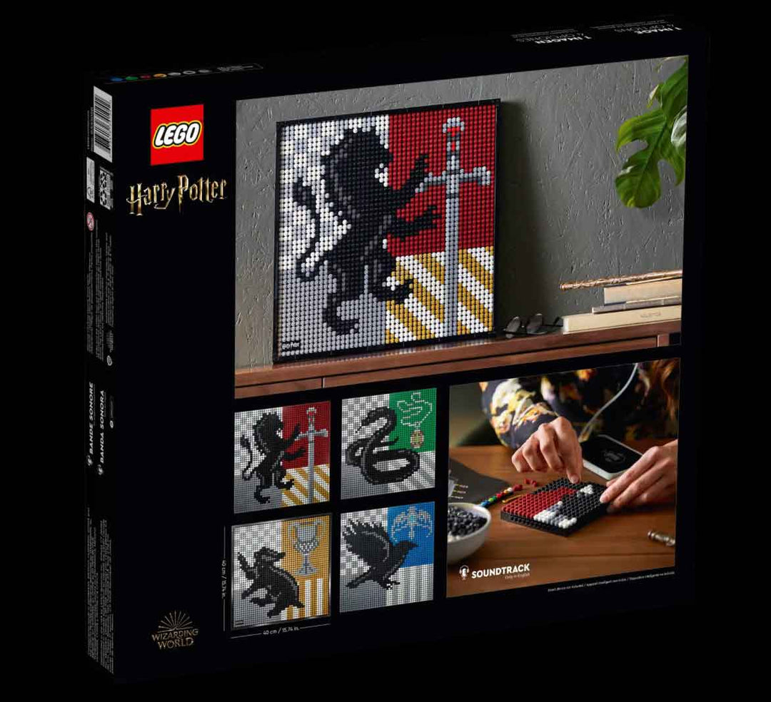 LEGO Harry Potter Hogwarts house crest build options, back of lego box