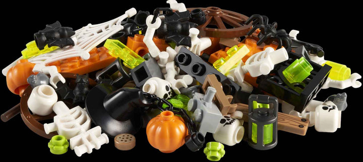 LEGO spooky VIP add ons lego pieces, skulls, pumpkin, skeleton, spider