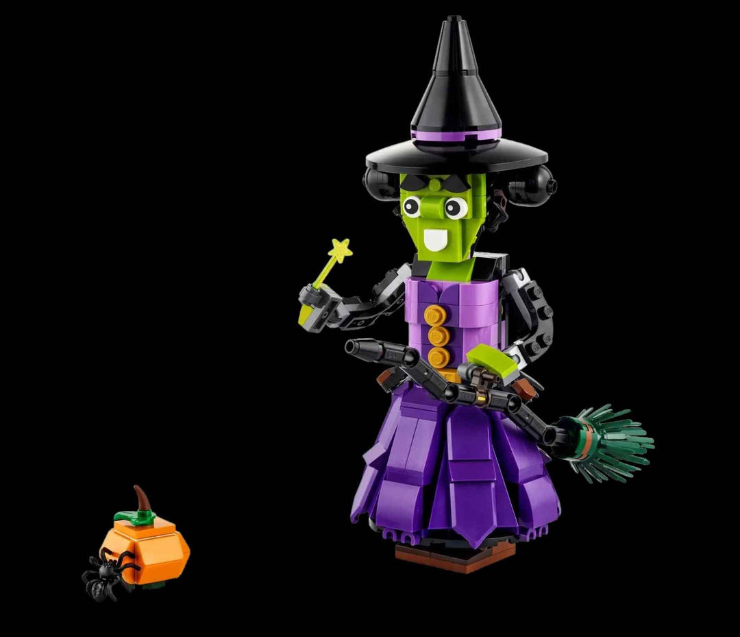 LEGO 3 in 1 set Mystic Witch, witch with purple dress, broom, orange pumpkin, black spider