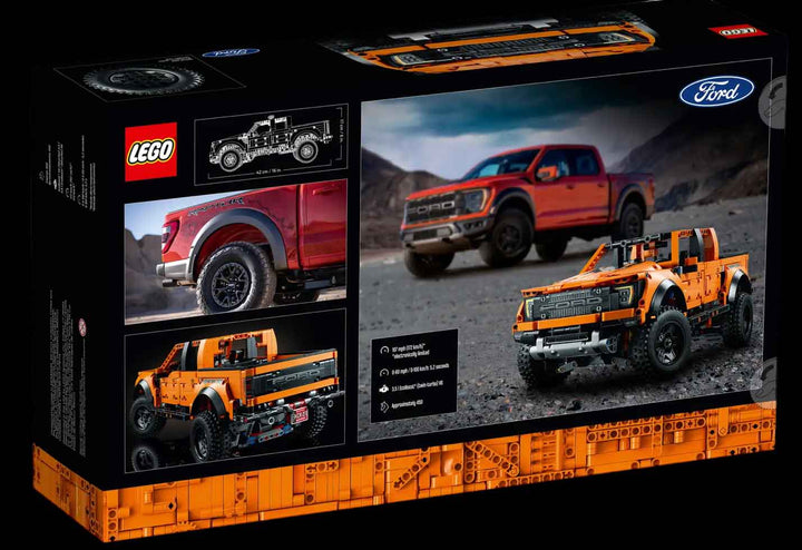 LEGO Ford Raptor, orange truck lego set back of box