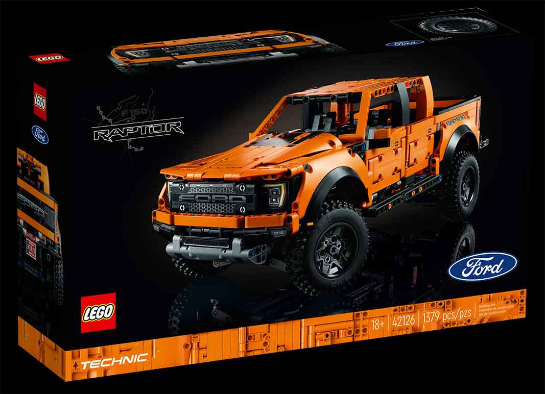 LEGO Ford Raptor, orange truck pickup lego set box
