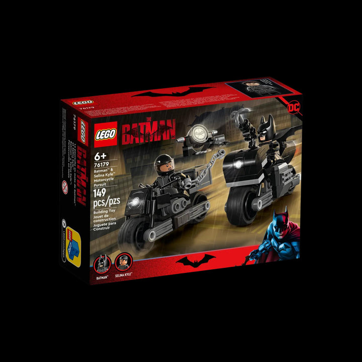 lego box of Batman and selina kyle motorcycle 76179