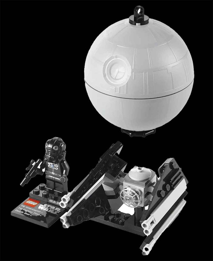 LEGO Star Wars TIE fighter pilot minifigure, Death Star, and TIE Interceptor