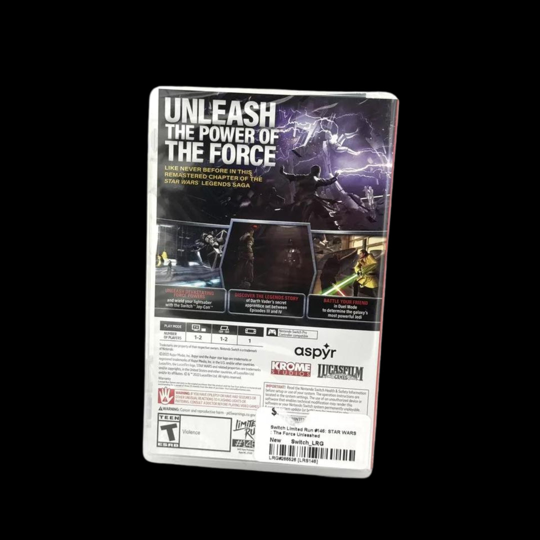 Back side of the case of Star Wars: The Force Unleashed (NSW)