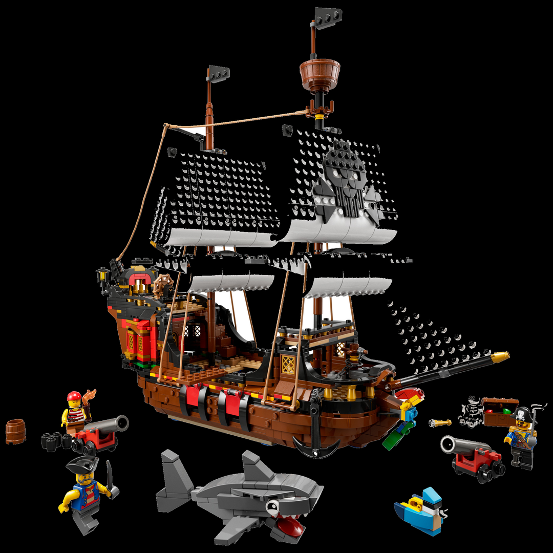 LEGO Creator 3-in-1 Pirate Ship 31109 — built set on black background
