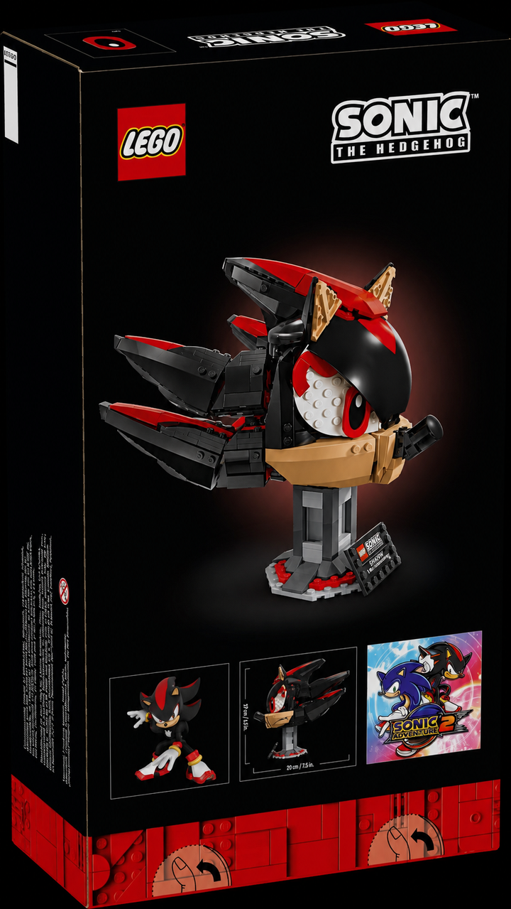 LEGO 77000 Shadow the Hedgehog back of box on black background