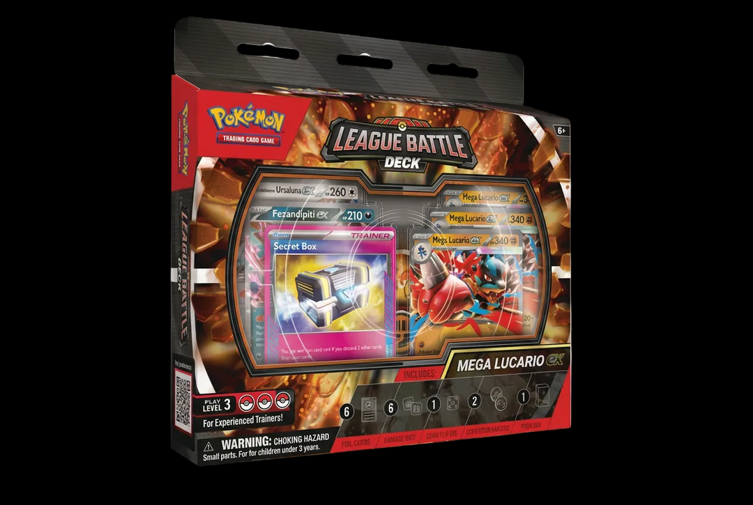 Pokémon Mega Lucario ex League Battle Deck, product centered at half size on black background